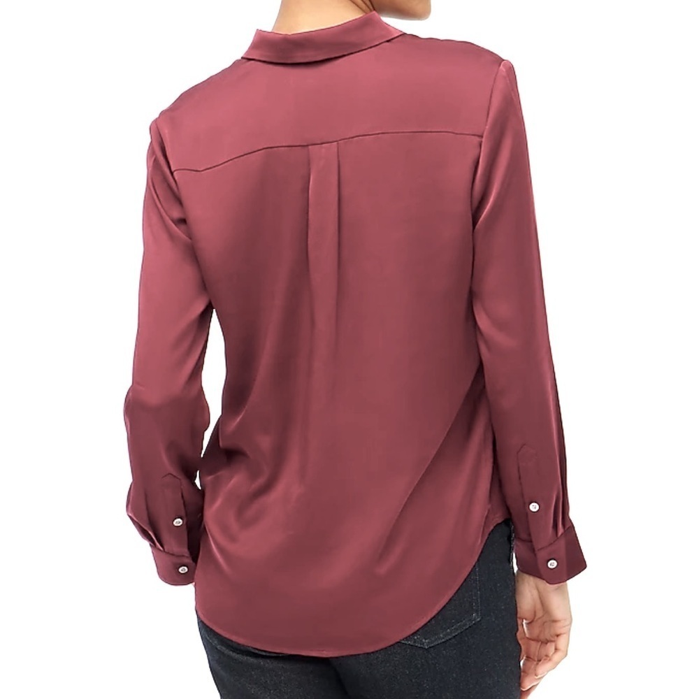 J Crew Factory Drapey‎ satin button-up top in Vintage Burgundy size M NWT BV927 - Picture 2 of 12